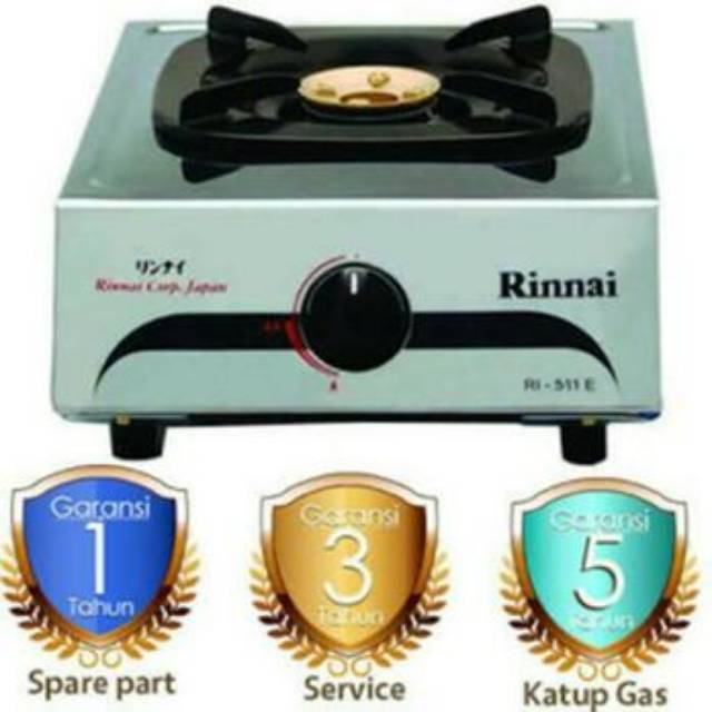 RINNAI RI 511E Kompor Gas 1 Tungku. Body Stainless,  Burner Kuningan. Baru dan Bergaransi Resmi