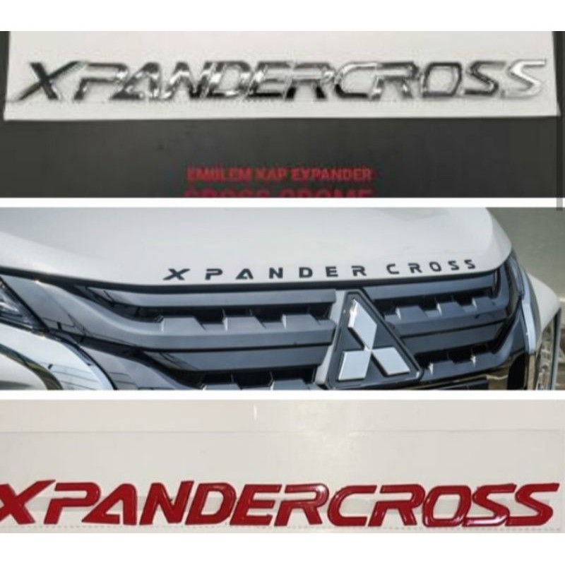 Emblem Mobil Xpander Cross Merah Hitam Chrome Emblem Kap Mesin