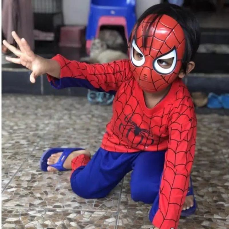 Kostum baju anak SPIDERMAN Gratis Topeng / BAJU ANAK LAKI LAKI SPIDERMAN