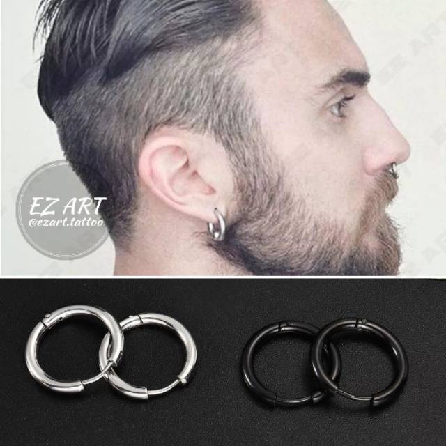 [Sepasang|15mm] Anting Tindik Tusuk Bulat Polos Pria Wanita Punk Hophop K-Pop Premium