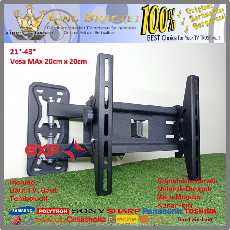 Bracket TV AQUA 14 s/d 43 inch 6 ARAH FULL BESI SUPER KOKOH GARANSI 100% ORI