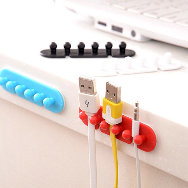 2pcs Klip Holder Kabel USB Dengan Perekat Warna Acak Untuk Meja