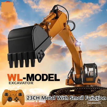 WL 16800 Truck Excavator RC 23 Ch 1/16 2.4G Metal With Lampu Led Smoke