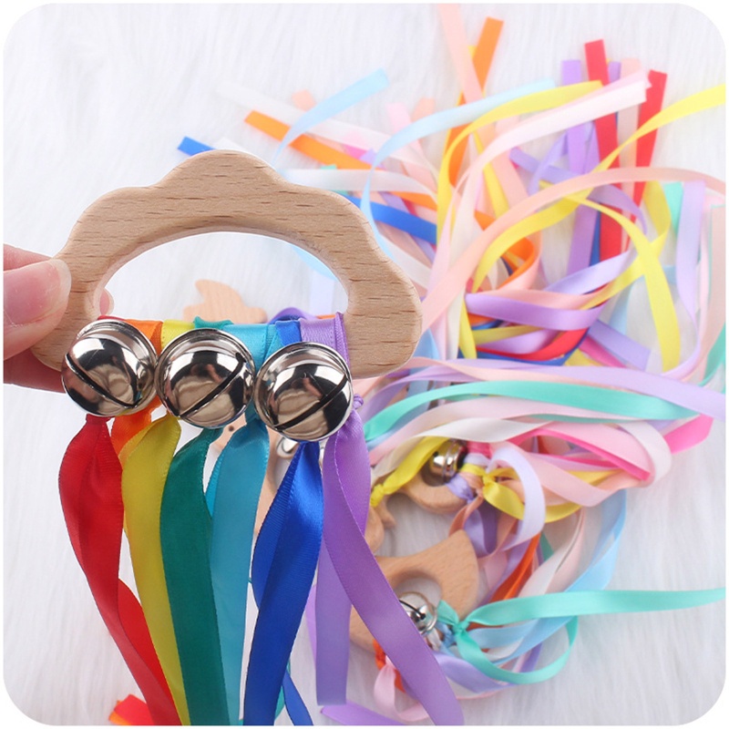 Mary Mainan Teether Bentuk Awan Bahan Kayu Warna Pelangi Untuk Bayi