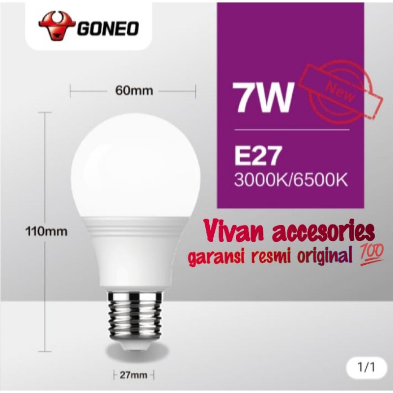 Goneo Lampu LED GONGNIU Bohlam 7watt 6500K E27 putih garansi