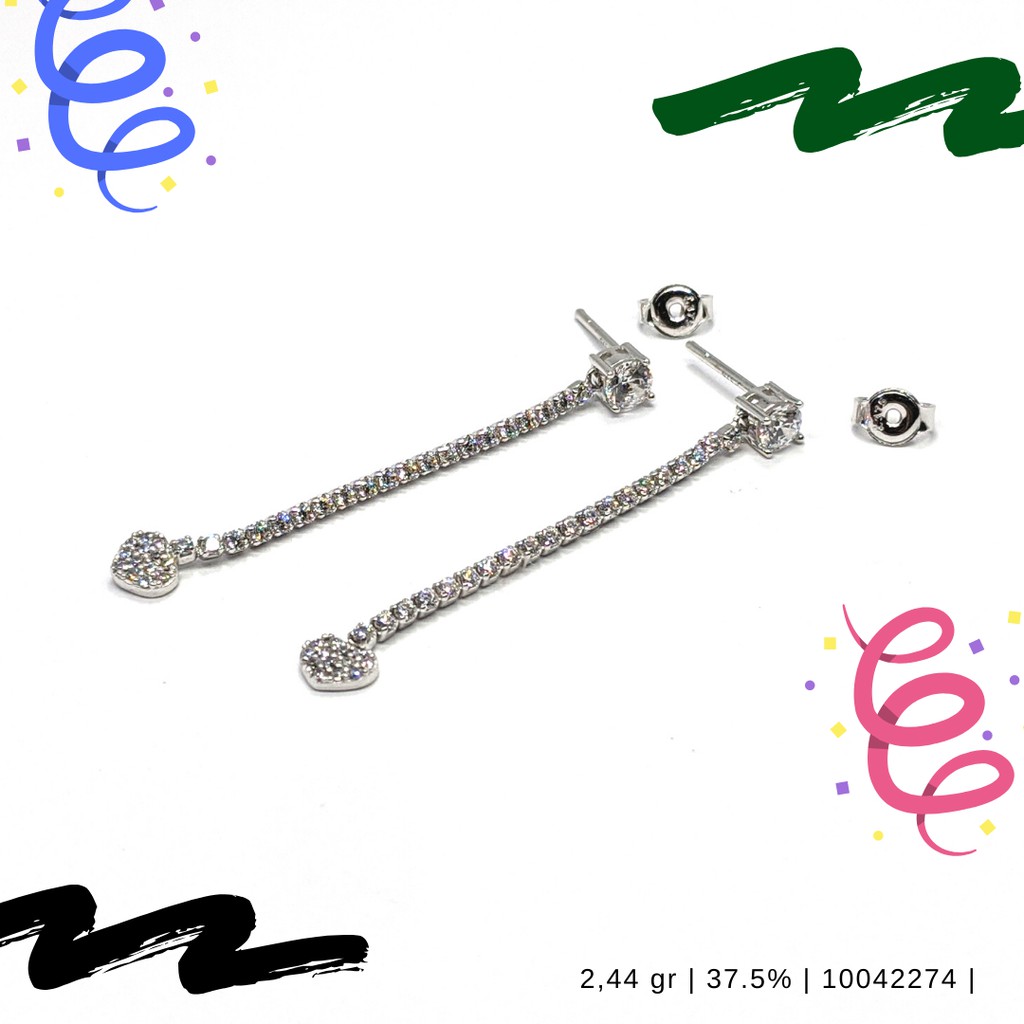 ANTING EMAS PUTIH STUD LINEA PANJANG MTP KADAR 375