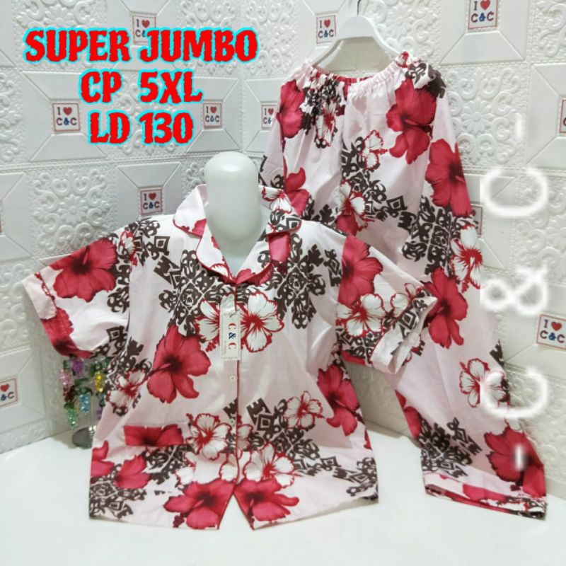 CNC - BAJU TIDUR WANITA PIYAMA CP SUPER JUMBO 5XL/LD 130/MICRO-B.cataleya merah