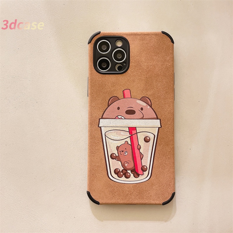 Casing Soft Case Realme C15 C21 C20 C12 C11 2021 5 5S 5i 6i C20A C17 7i C1 C2 C3 C3i realme Narzo 20 10 10A 20A 30A A15 A7 A5S A9 A5 2020 Cartoon Bear Milk tea Lamb Skin Leather Case