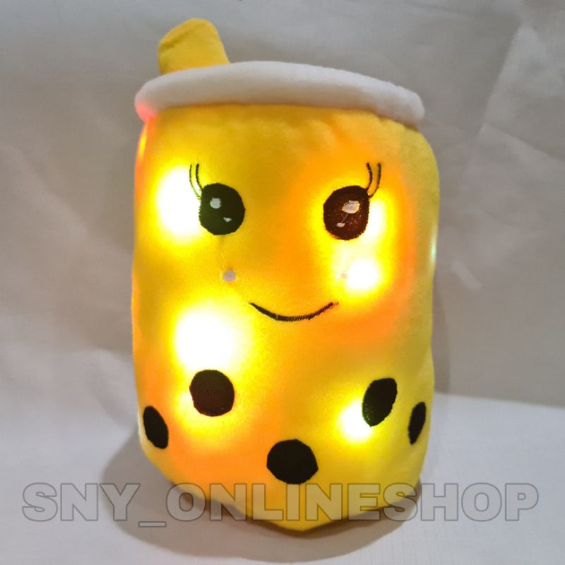 Boneka Boba / Minuman Boba / Bantal Boba Kuning LED 3 Mode 35cm L