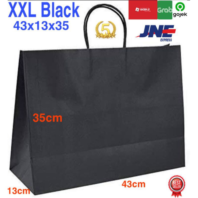 KELIPATAN ORDER 20PCS / Paper bag hitam polos 43x13x35 Paper bag hitam besar / Paper bag kraft hitam