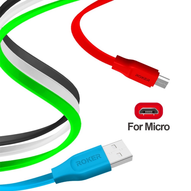 KABEL DATA 3 METER MEREK ROKER FLASH 2.4A FOR MICRO ANDROID