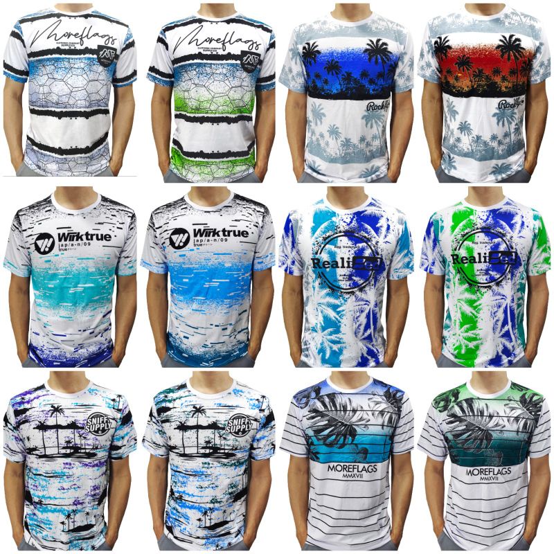 Kaos oblong distro full print pantai pendek size L