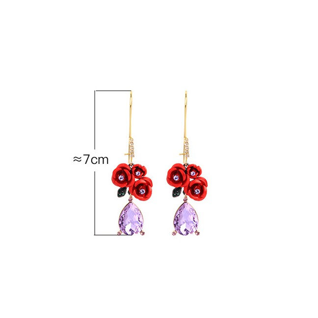 LRC Anting Tusuk Fashion Red Flower Drop Diamond Earrings F52115