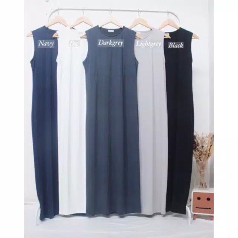 BASIC INNER DRESS KNIT/GAMIS SINGLET WANITA TANPA LENGAN/BAJU LUARAN-DALEMAN PANJANG KEKINIAN/BAHAN RAJUT HALUS TEBAL