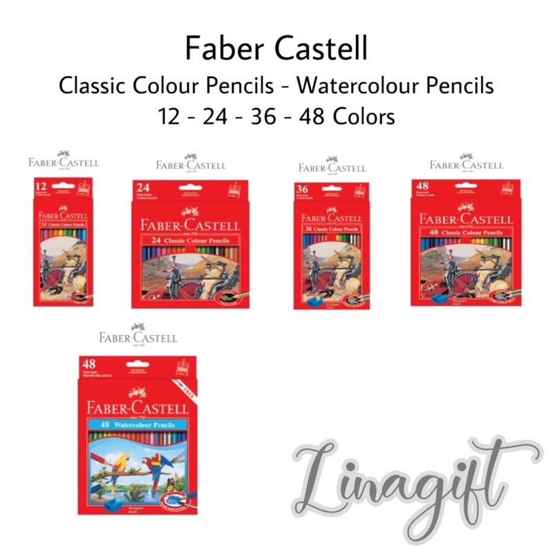 FABER CASTELL PENSIL WARNA 12 / 24 / 36 / 48 WARNA - CLASSIC COLOR PENCIL / WATER COLOUR ORIGINAL / CAT AIR