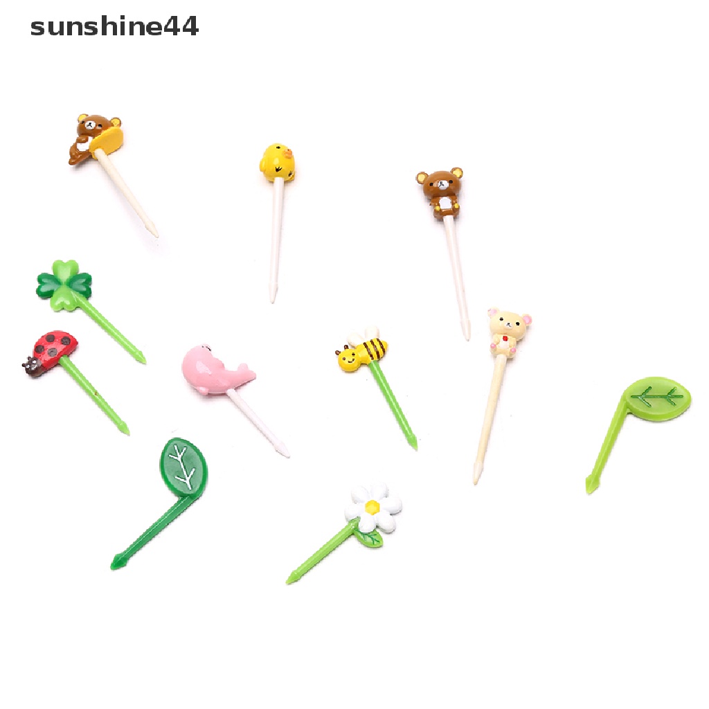 Sunshine 12PCS / set Garpu Buah / Snack Mini Bentuk Kartun Hewan / Tanaman Untuk Anak