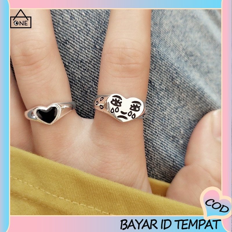 COD❤Cincin Berlapis Perak Berbentuk Hati Sederhana Gaya Korea A one