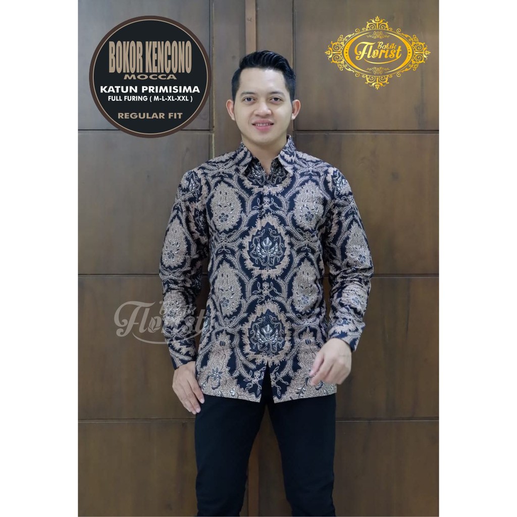 Batik Solo BOKOR KENCONO MOCCA Kemeja Pria Katun Halus Sragenan Full Furing