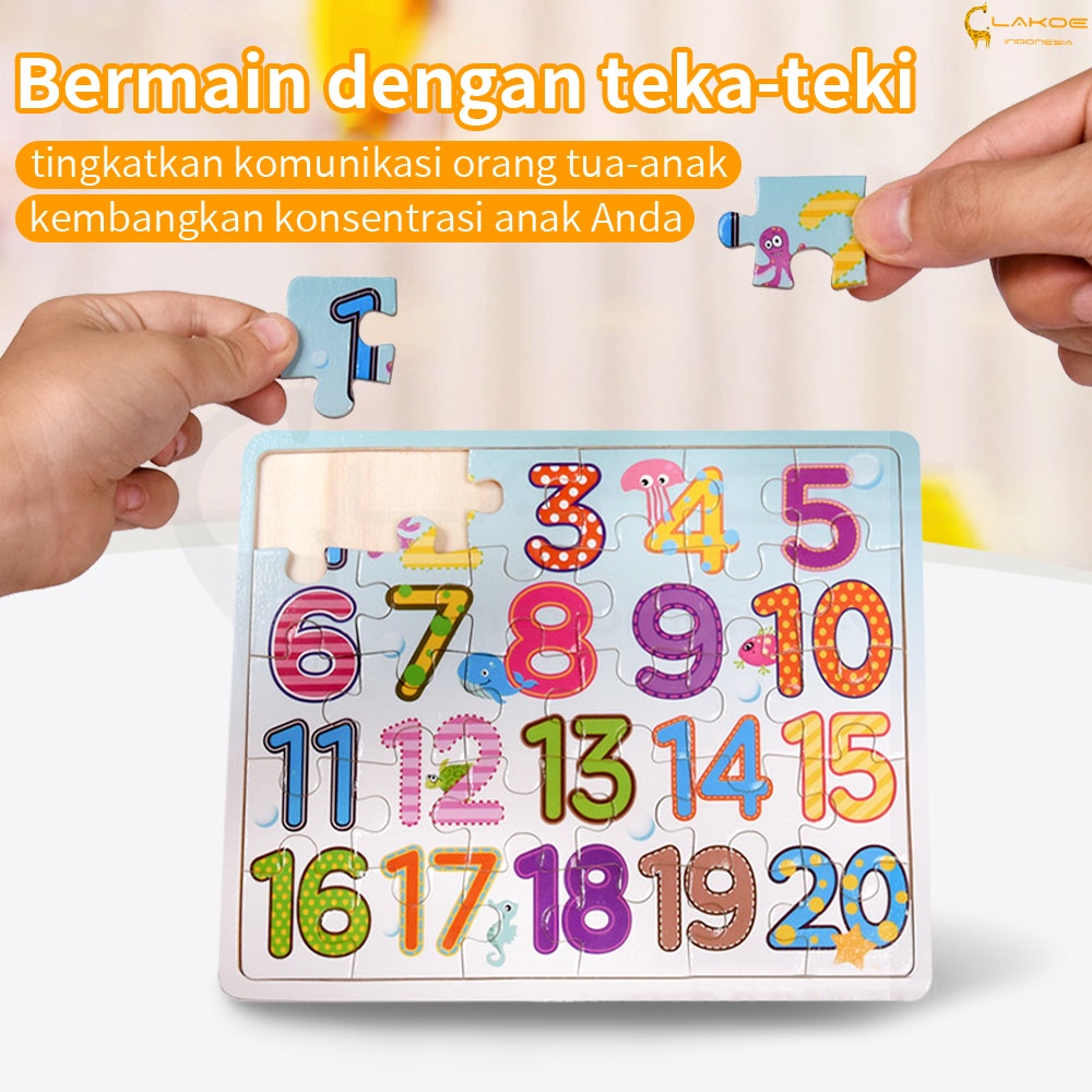 Lakoe Mainan Edukasi Anak Puzzle kayu gambar huruf dan nomor