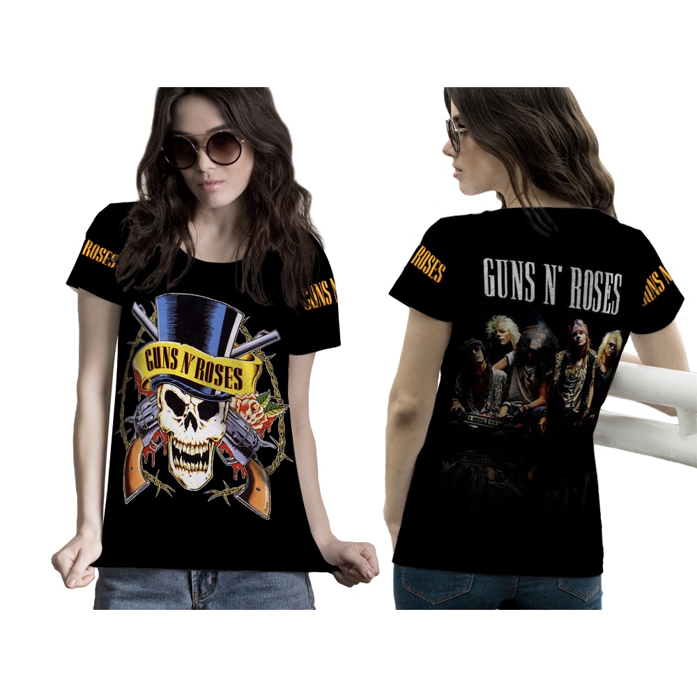 TiniShop - GUNS N ROSES Kaos Pendek Wanita FullPrint / Kaos GNR 3D / Kaos Atasan Wanita