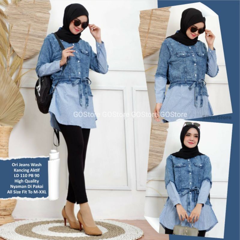 TUNIK JEANS KOMBINASI | ATASAN WANITA KEKINIAN | TUNIK MURAH