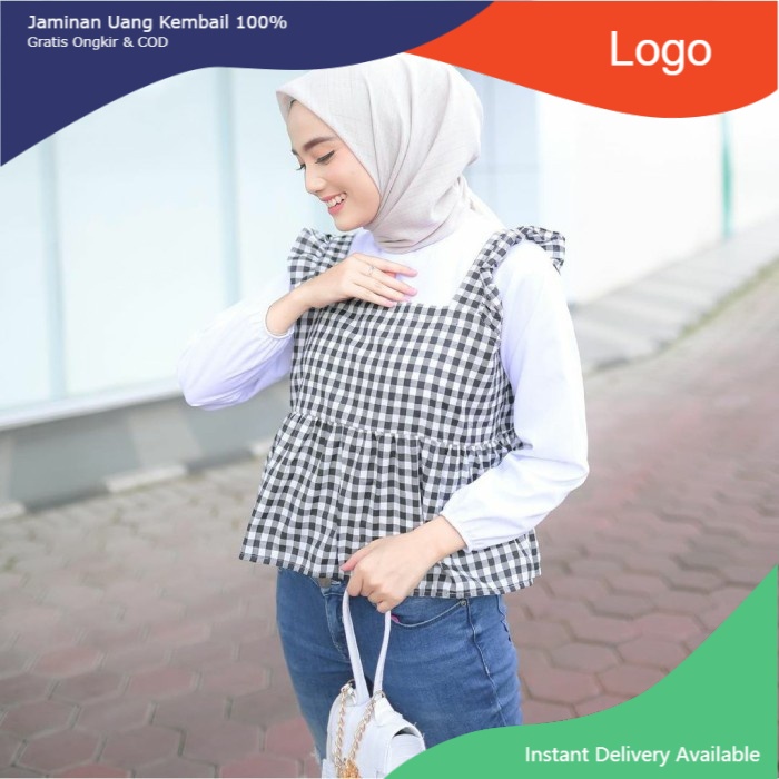 Marco Blouse 2in1 Atasan Blus Muslim Fashion Korean Style Wanita - Hitam