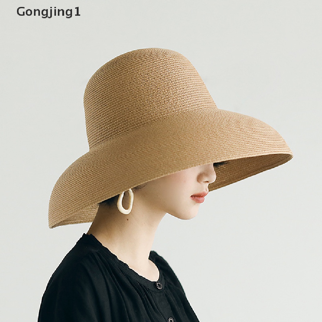 Gongjing1 Topi Floppy Jerami Breathable Aksen Pita Untuk Wanita / Musim Panas / Pantai / Outdoor