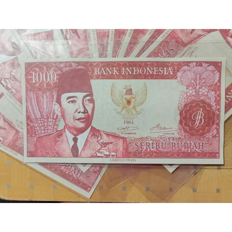 Uang soekarno serimpi 7 merah limited swiss souvenir tidak melengkung tahun 1964