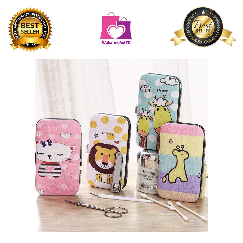 rizkyonline88 manicure pedicure set 7IN1 dompet karakter gunting kuku set