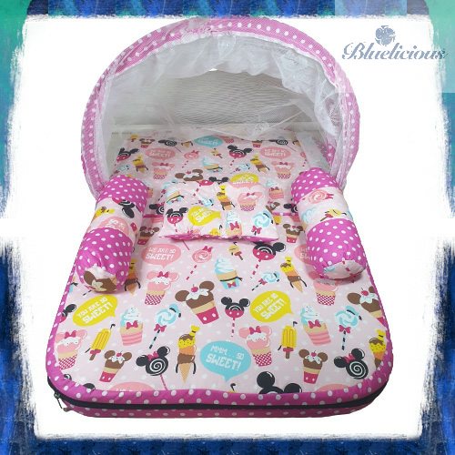 Baby Mat - Kasur Bayi Lipat Kelambu - Ice Cream Pink