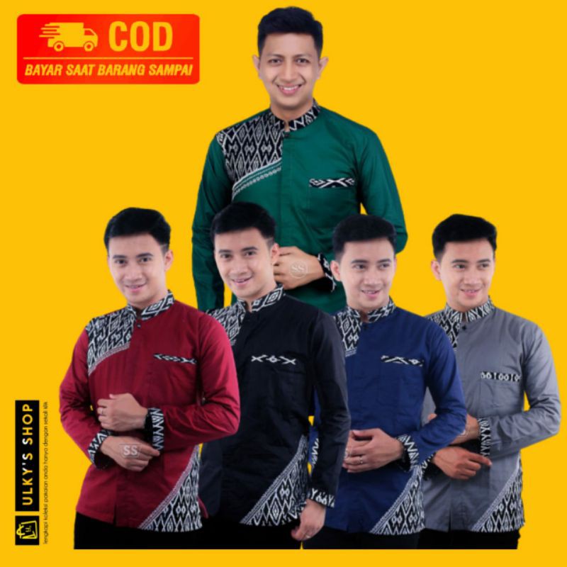 Baju Koko Kombinasi Lengan Panjang