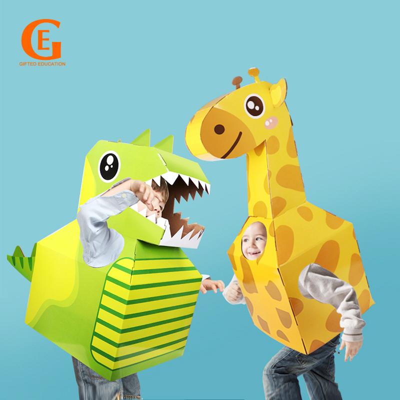 Anak-anak Dinosaurus Karton Pretend Play Mainan DIY Kertas Kinerja Wearable Cartons Pesta Anak Mainan Luar Ruangan