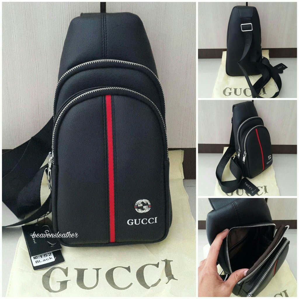 TAS SELEMPANG TAS SLEMPANG TAS PRIA TAS COWOK TAS LAKI TAS IMPORT SLING BAG SLINGBAG GUCCI HITAM 152
