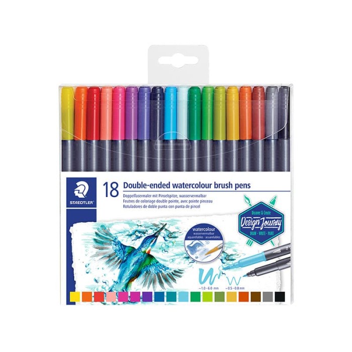 

kaligrafi-perlengkapan- staedtler double-ended watercolour brush pen - 18pcs -perlengkapan-