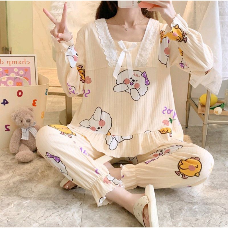 Piyama Baju Tidur Wanita V-Neck  Renda PP / Baju Tidur Import Murah PREMIUM Lusinan