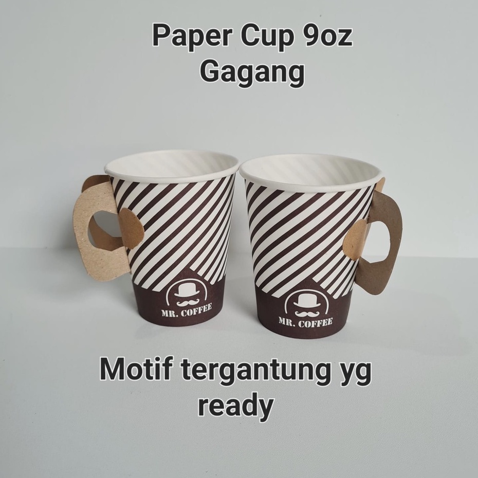 Paper Cup Gelas Kertas Kopi Handle / Gagang 9oz Tanpa Tutup