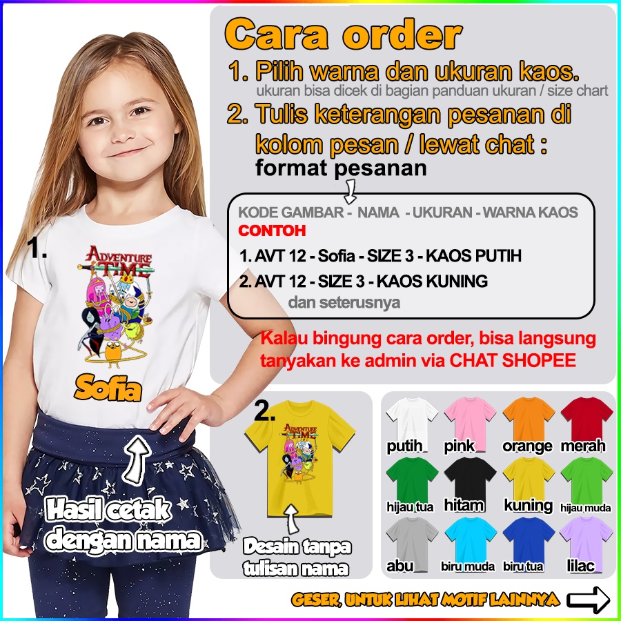 [FREE NAMA!!] Baju Kaos COUPLE  ANAK DAN DEWASA ADVENTURE TIME BANYAK MOTIF