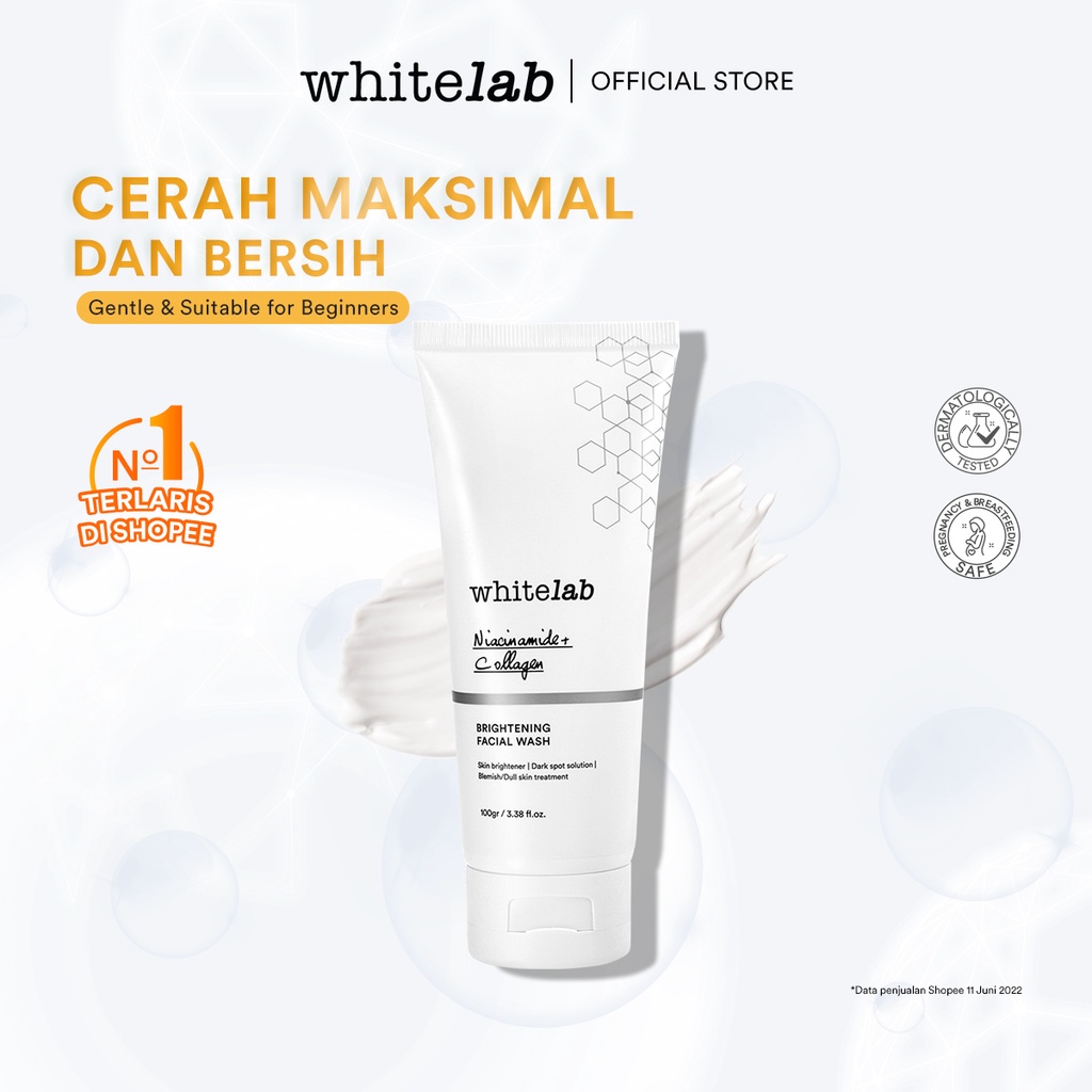 Whitelab Brightening Facial Wash - Sabun Pembersih Muka Pencerah Pemutih Dengan Niacinamide, Hyaluronic & Collagen [BPOM]