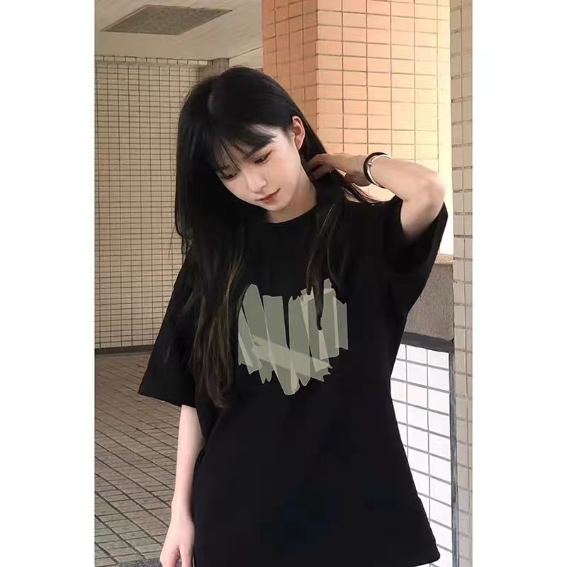 [100%  Katun]Kaos Lengan Pendek Putih Atasan Wanita Oversize Printed T-shirt Kekinian Korean Style