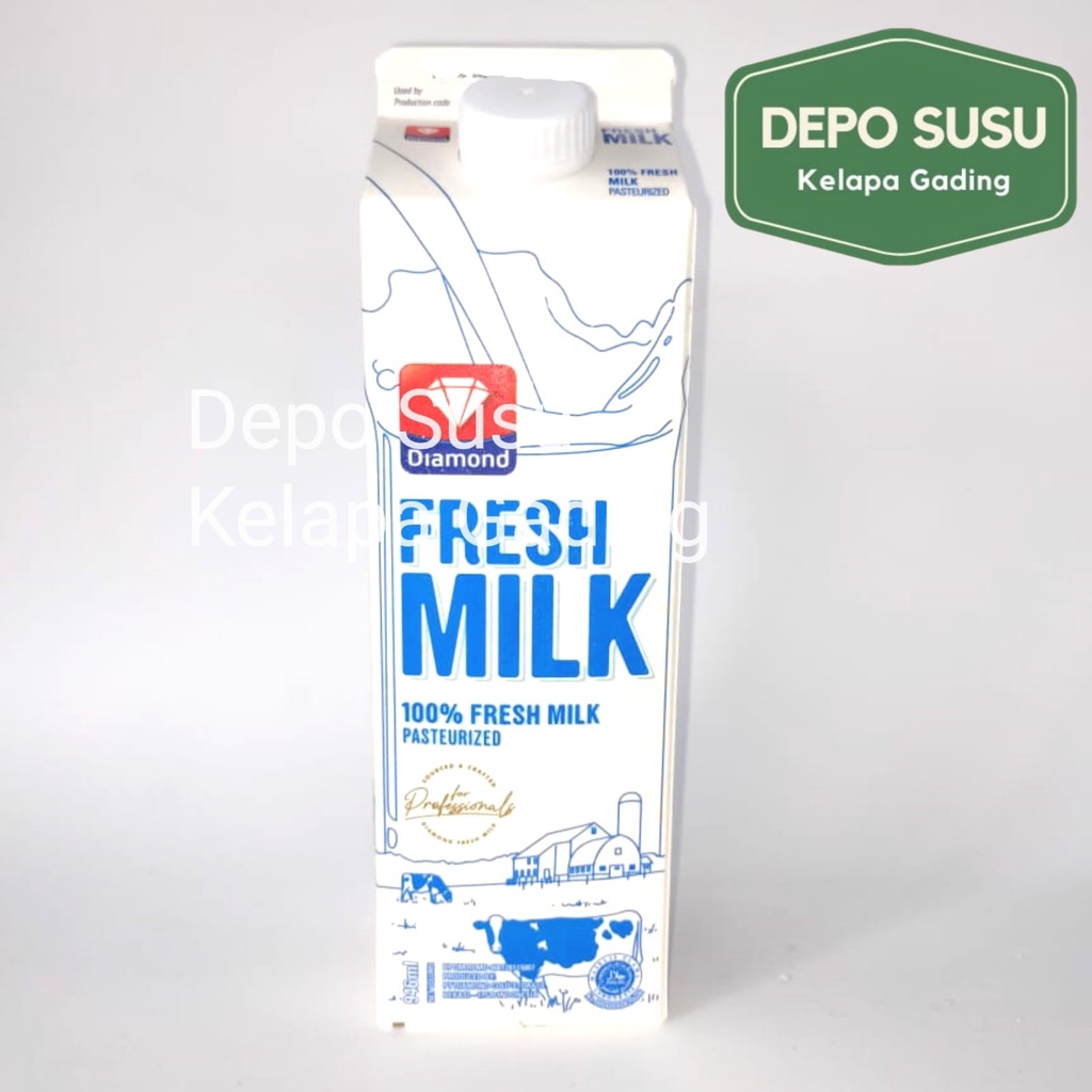 Susu Diamond Fresh Milk 12pcs perkarton liter | Diamon Plain Segar Full Cream