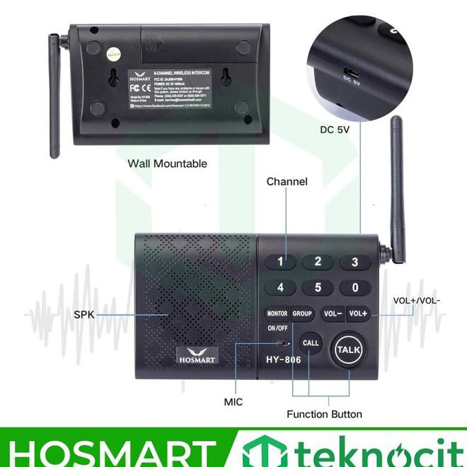 Hosmart Hy806 Wireless Intercom Fm 6 Channel Paket Interkom 6 Station