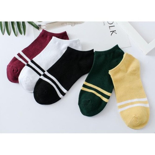 RSB KK214 Kaos Kaki Motif 2 Garis Import Fashion Wanita Pria Kaos Kaki Pendek Mata Kaki Ankle Korean