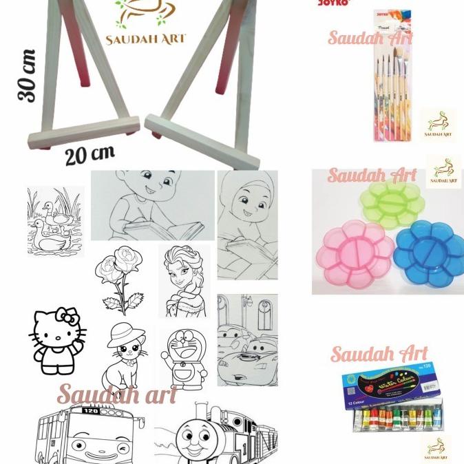 Paket Lukis Sketsa Lengkap (kanvas sketsa,palet,kuas,cat air,easel)