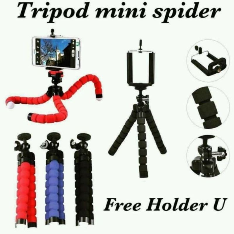 Tripod Mini Spider U / Tripod Hp / Dudukan hp Holder U Medium Tripod Kamera free Holder U