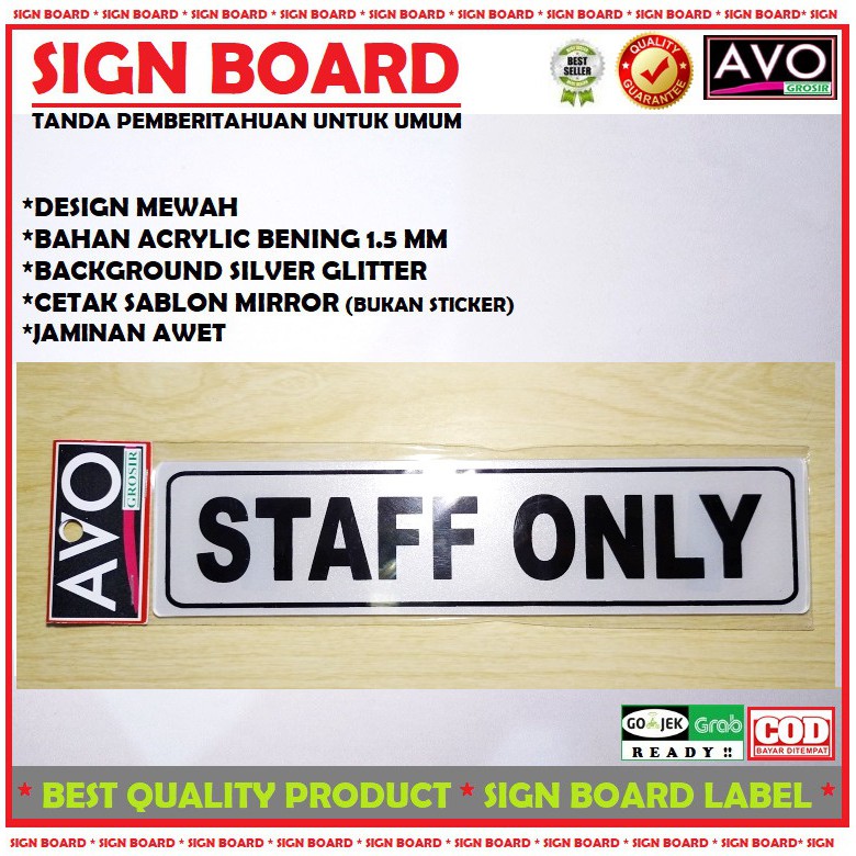 

sign label STAFF ONLY acrylic sticker sign board ruang tanda notice