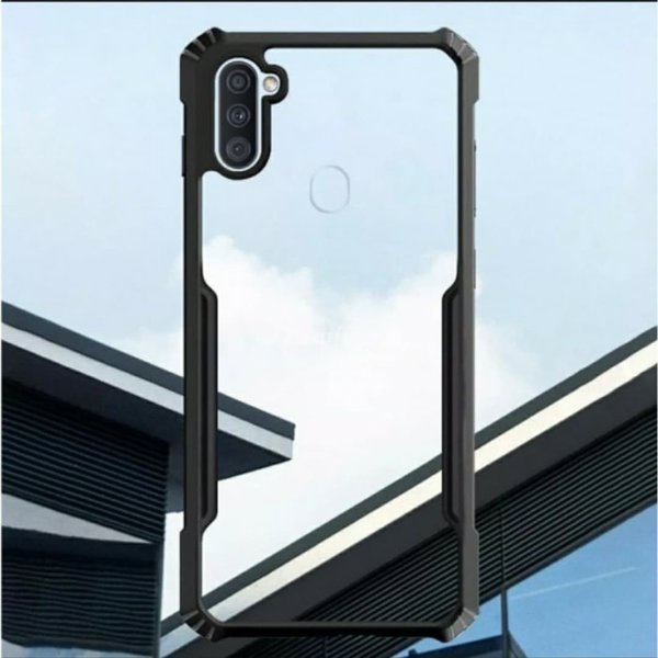 Case SAMSUNG A11 Armor Fushion Transparent Casing + Tempered Glass Full Layar dan Skin Carbon