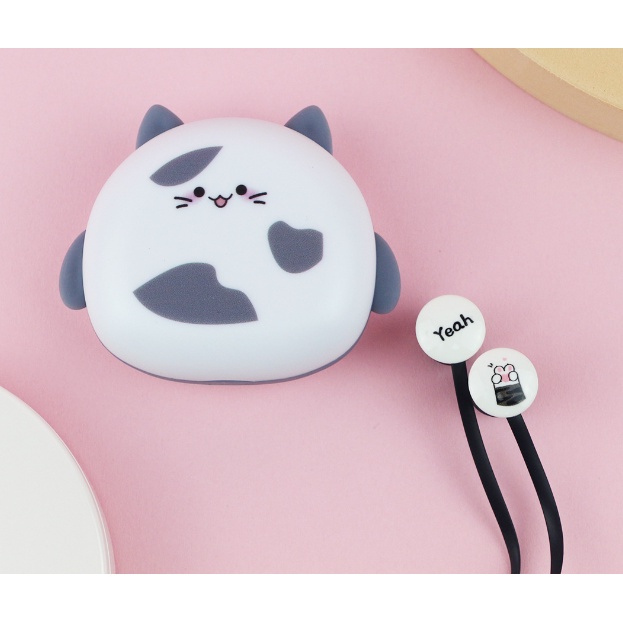 [KIKI-336] Set Headset Earphone Kartun CAT MEOW / Wadah Earphone Karakter KUCING MIAW Lucu / Tempat Penyimpanan Earphone Gambar Kucing