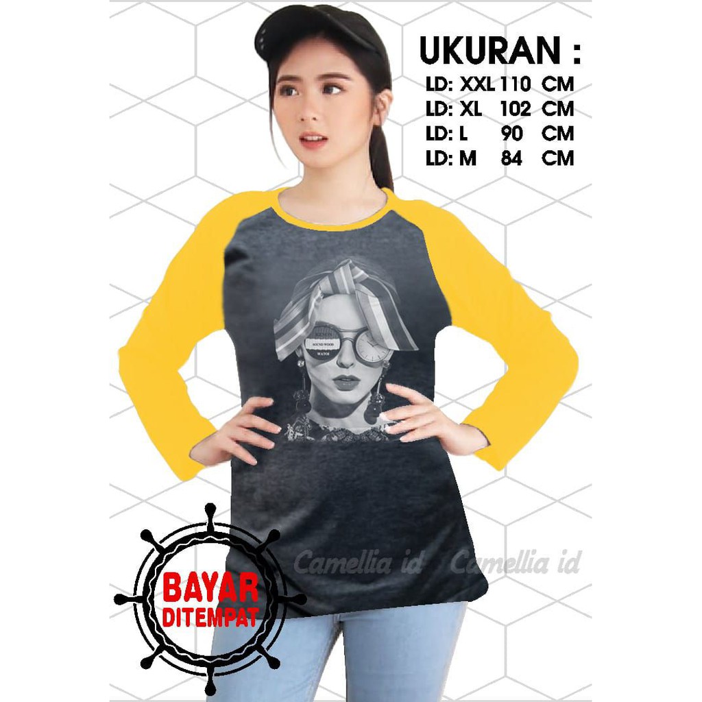 Kaos Raglan (C.PITA)/Kaos Wanita Lengan Panjang/ Kaos Wanita/ Kaos Cewek/ Kaos Oblong/Misty