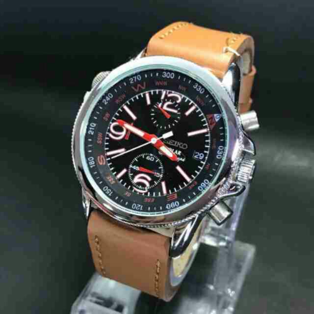 JAM TANGAN PRIA SEIKO SOLAR CHRONO AKTIVE BROWN LIST RED