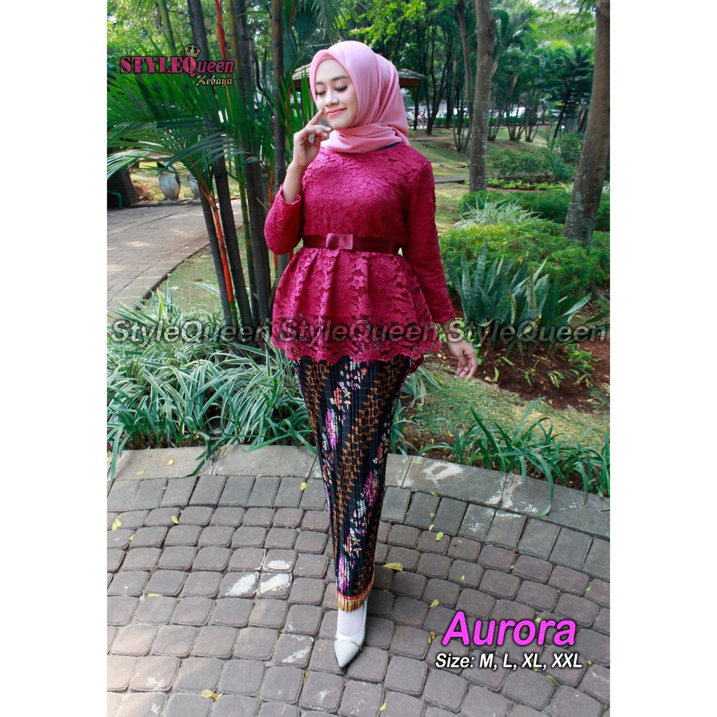 SB Collection Stelan Kebaya Risa Blouse Brukat Pita Dan Rok Plisket Maxi Jumbo Batik Wanita